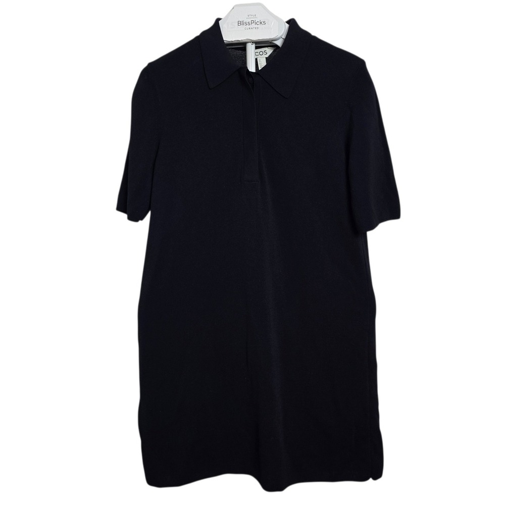 COS Fine Knit Polo S Navy Quiet Luxury Minimalist Scandi Short Sleeve Top Career